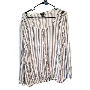 Torrid White Black Stripe Surplice Faux Wrap Top Long Sleeve Plus Shirt 2X